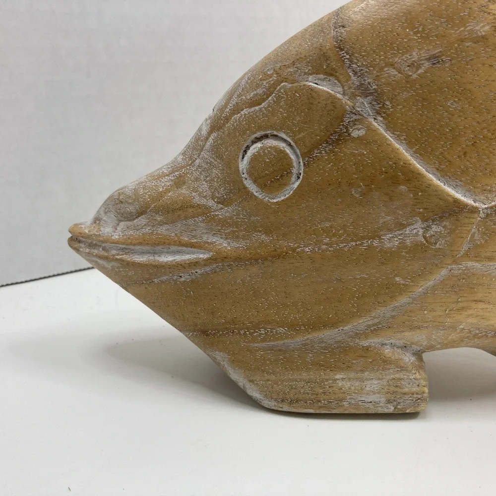 Vtg Wooden Fish Hand‎ Carved Tropical Angel Fish Decor Figurine Brown